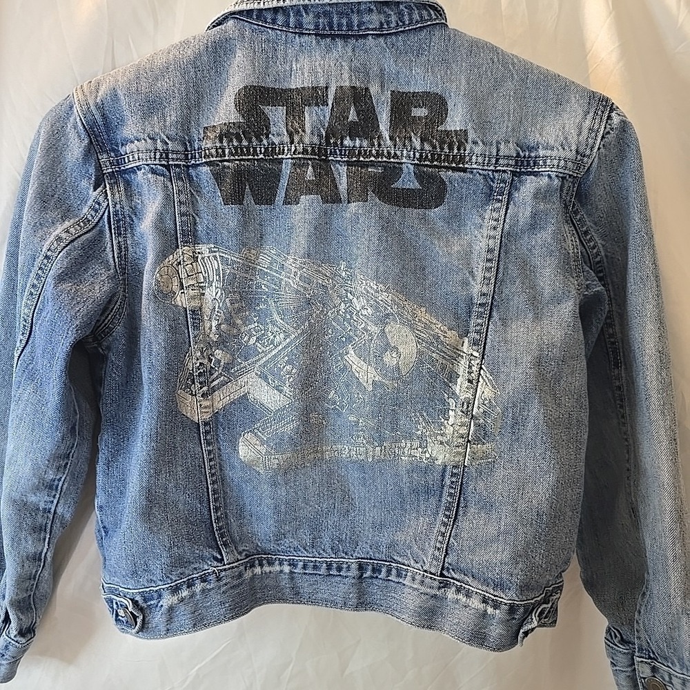 Gap Kids Star Wars Millennium Falcon Denim Jean Jacket‎ Size L Husky Distressed